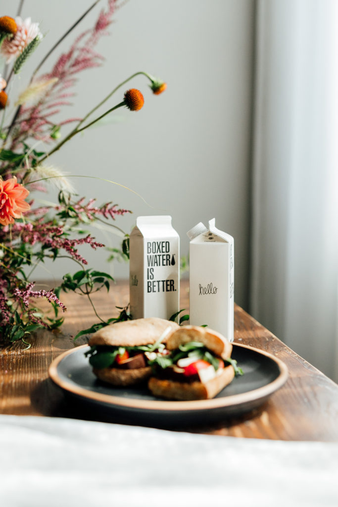 Boxed Water and sustainably sourced catering by Homegrown
