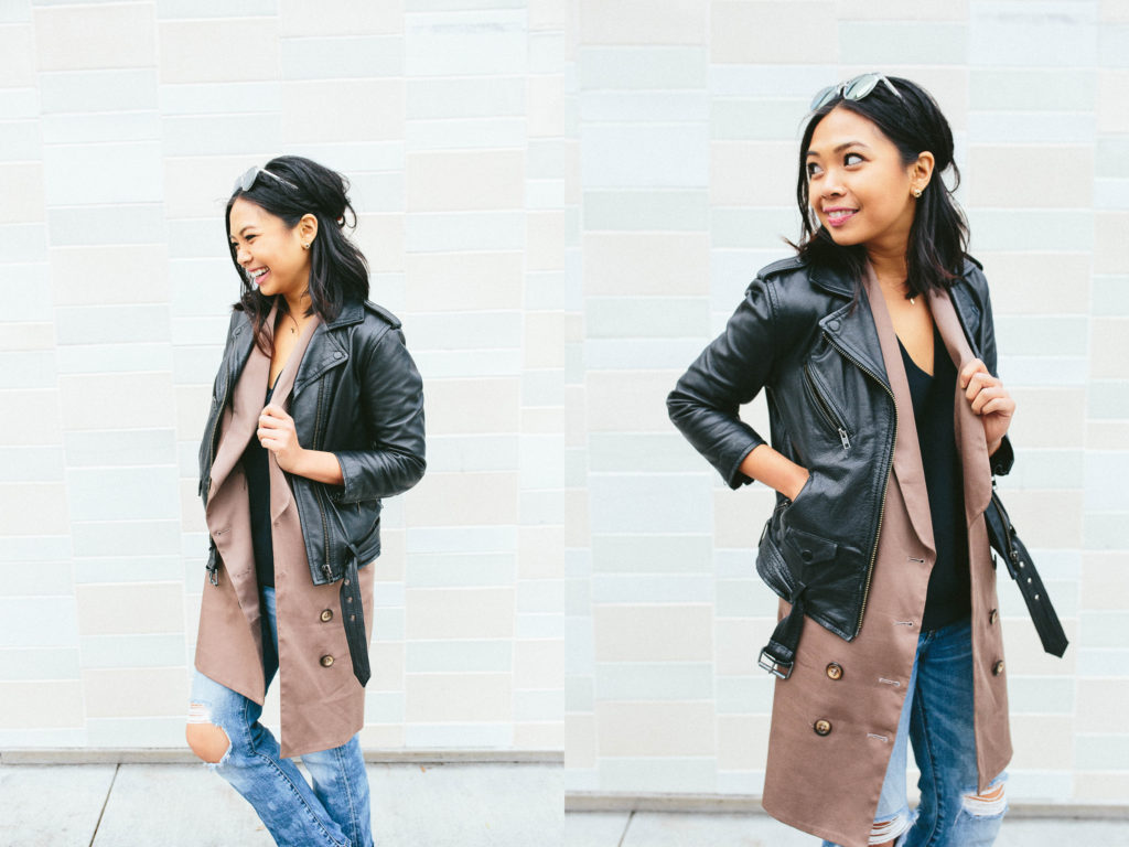 I loved pairing this Crossroad trading jacket with this Vetta vest, and Everlane v-neck dress used as a top when I was waltzing around Hayes Valley on a foggy day with my gal pals. This vest from Vetta can be worn as a dress when all buttoned up too!